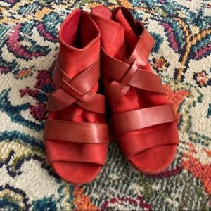 Rare Free People Red Leather Gladiator Sandals